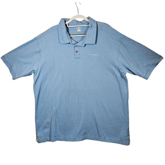 Carhartt Mens Polo Shirt 2XL Blue 100% Cotton Short Sleeve Classic Fit Casual - Picture 1 of 13